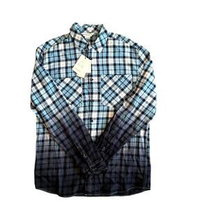 NEW Eleven Paris Men's M Plaid Flannel Dip Dye Long Sleeve Button Down Shirt